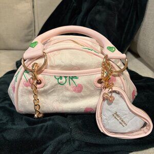 Juicy Couture “Gelato” Cherry Velour Satchel Bag w/ Heart Pouch Charm Y2K